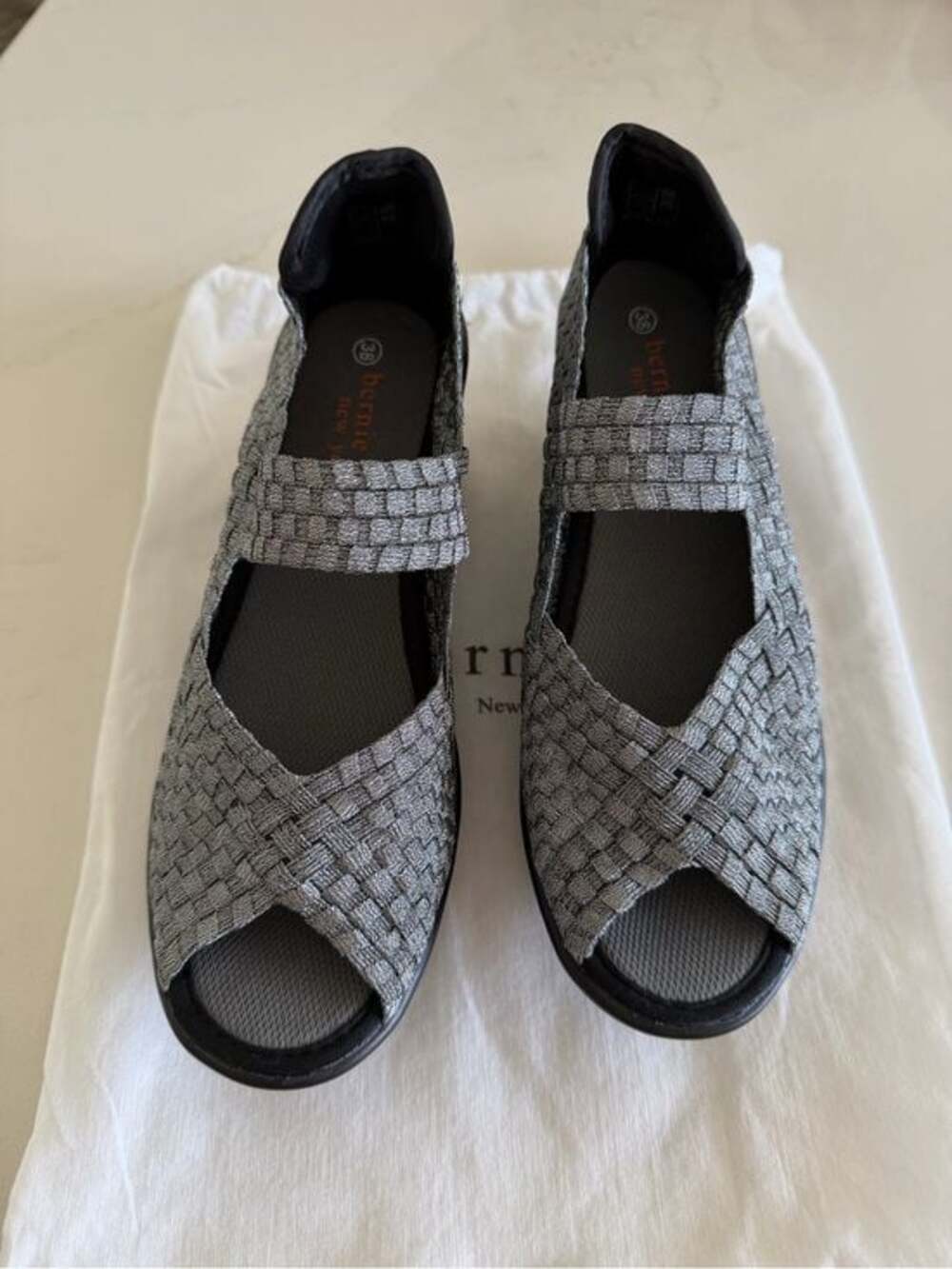 Bernie Mev Lulia metallic silver woven wedge sandal